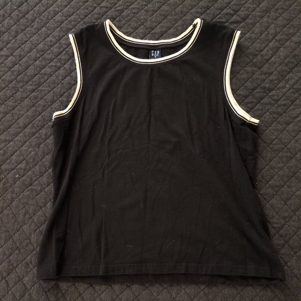 Gap Tank Top 1990s Womens M Black Crew Neck Sleeveless Stretch Contrast Trim